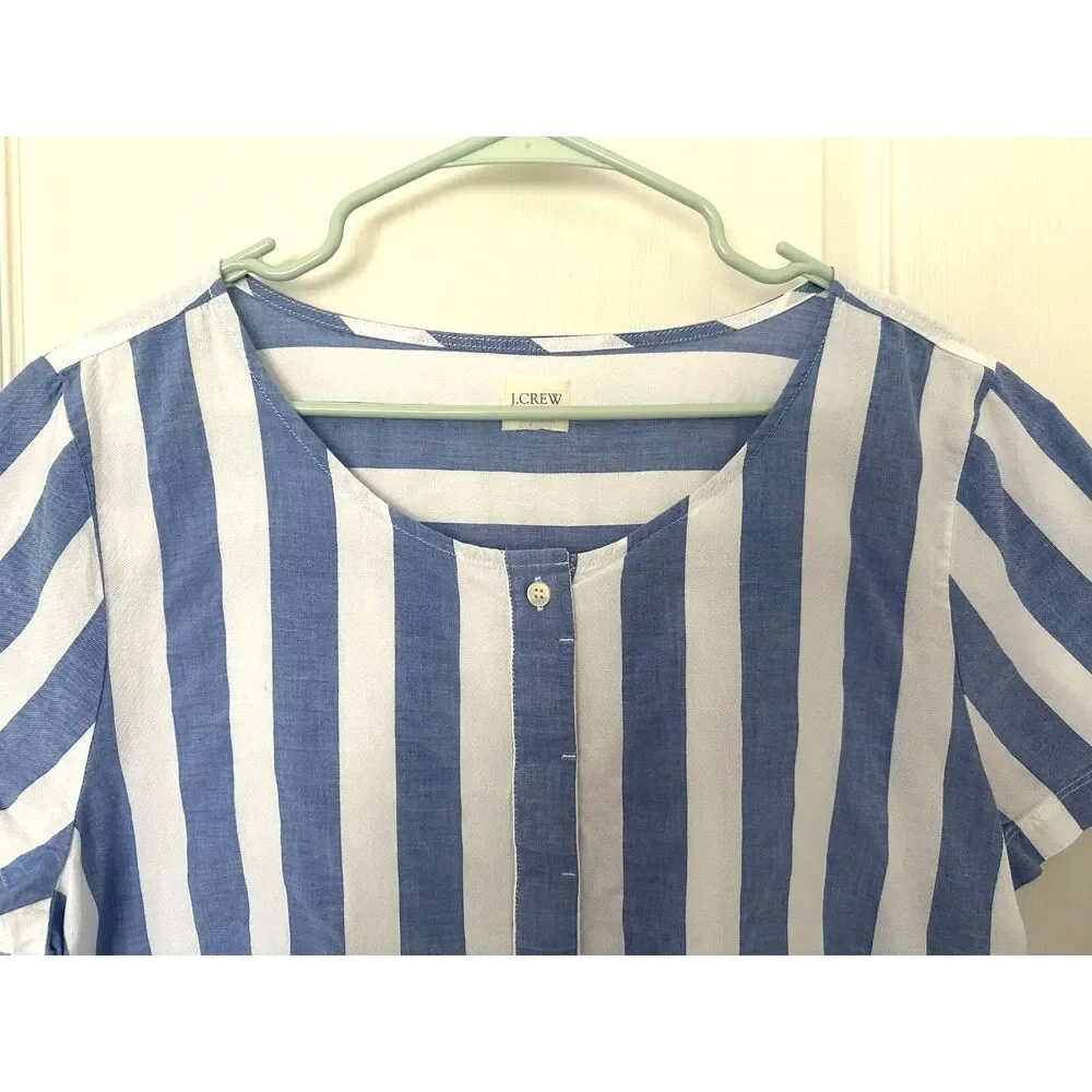 J.Crew Blue & White Striped Popover Cotton Pocket Top - Picture 2 of 9